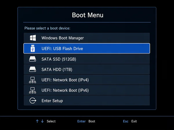 Пример Boot Menu с выбором загрузочной флешки Windows