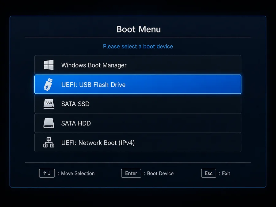 Выбор UEFI USB флешки в Boot Menu для установки Windows