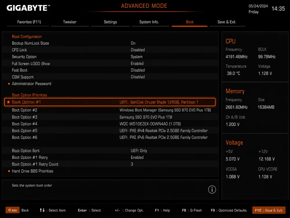 Gigabyte BIOS Boot Option 1 запуск Windows с флешки